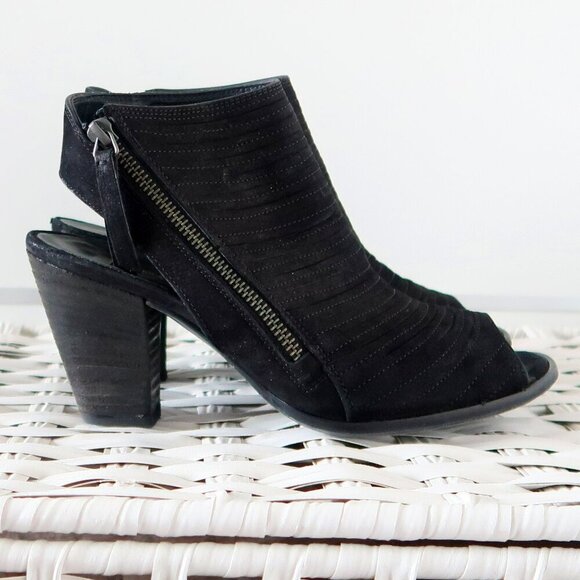 Paul Green Cayanne Black Nubuck Leather Peep Toe Block Heel Bootie Shoes 7.5 - Picture 3 of 16